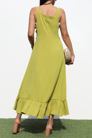 DD6399, OVERROLL WOVEN RUFFLED DRESS