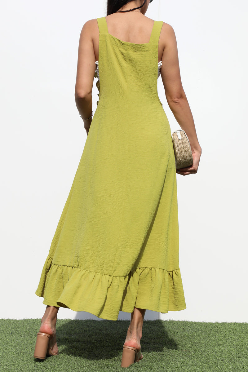 DD6399, OVERROLL WOVEN RUFFLED DRESS