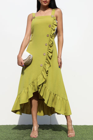 DD6399, OVERROLL WOVEN RUFFLED DRESS