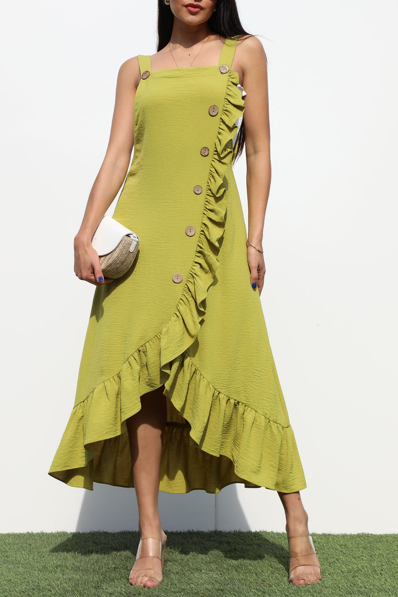 DD6399, OVERROLL WOVEN RUFFLED DRESS