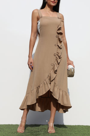 DD6399, OVERROLL WOVEN RUFFLED DRESS