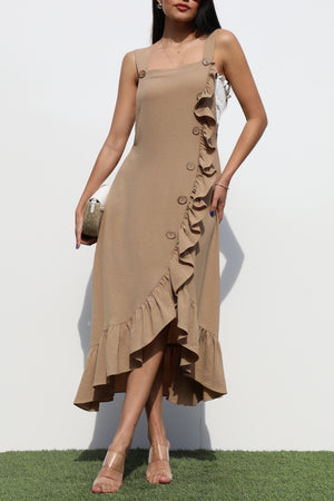 DD6399, OVERROLL WOVEN RUFFLED DRESS