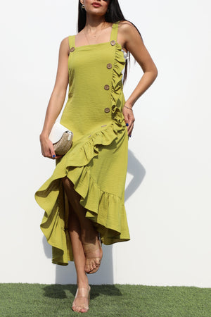 DD6399, OVERROLL WOVEN RUFFLED DRESS