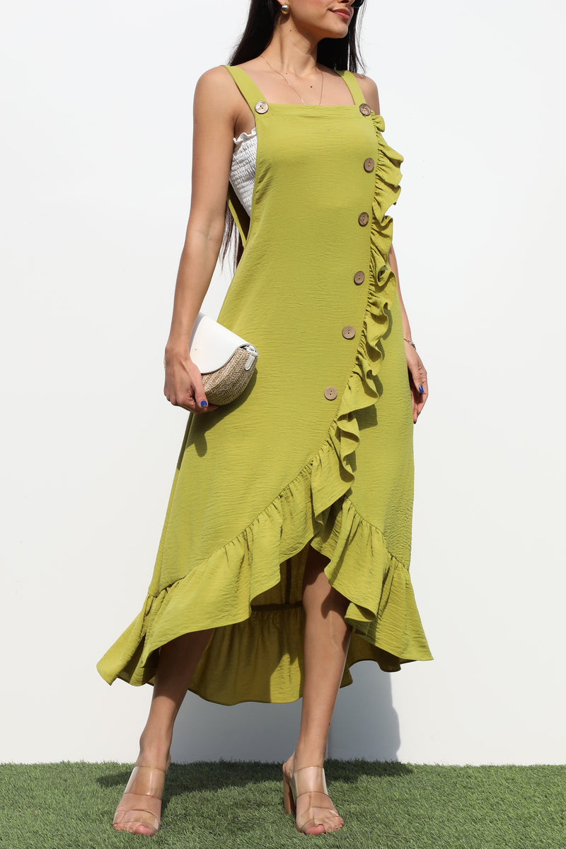 DD6399, OVERROLL WOVEN RUFFLED DRESS