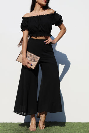 DD7185, OFF SHOULDER WOVEN TOP AND PANTS SET