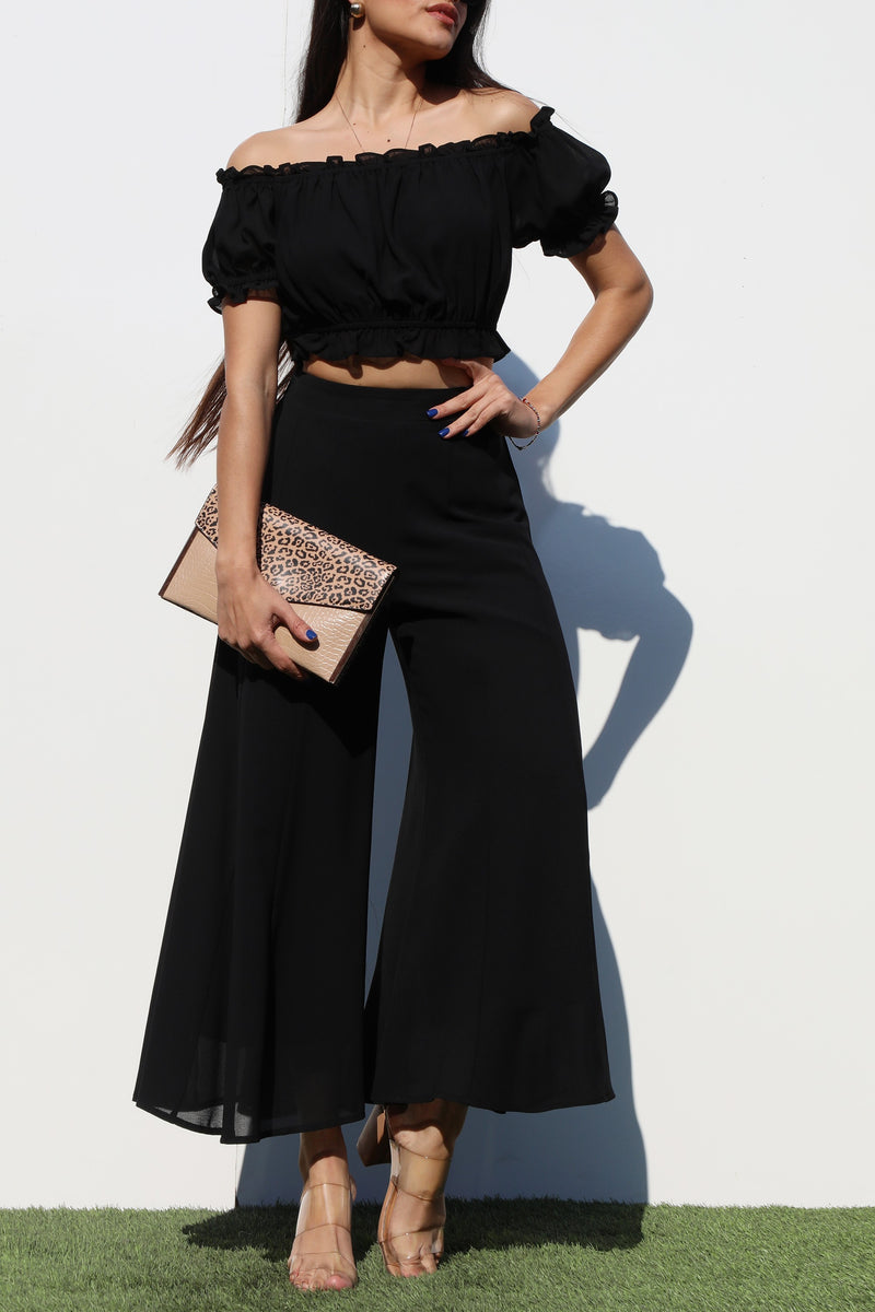 DD7185, OFF SHOULDER WOVEN TOP AND PANTS SET
