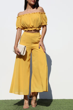 DD7185, OFF SHOULDER WOVEN TOP AND PANTS SET
