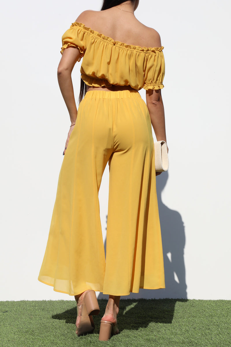DD7185, OFF SHOULDER WOVEN TOP AND PANTS SET