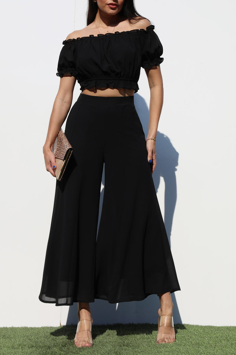DD7185, OFF SHOULDER WOVEN TOP AND PANTS SET