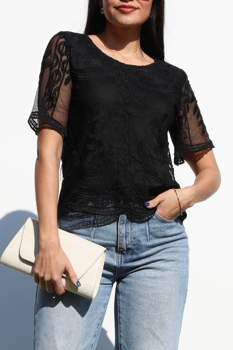 DD4365, ROUND NECK LACE TOP