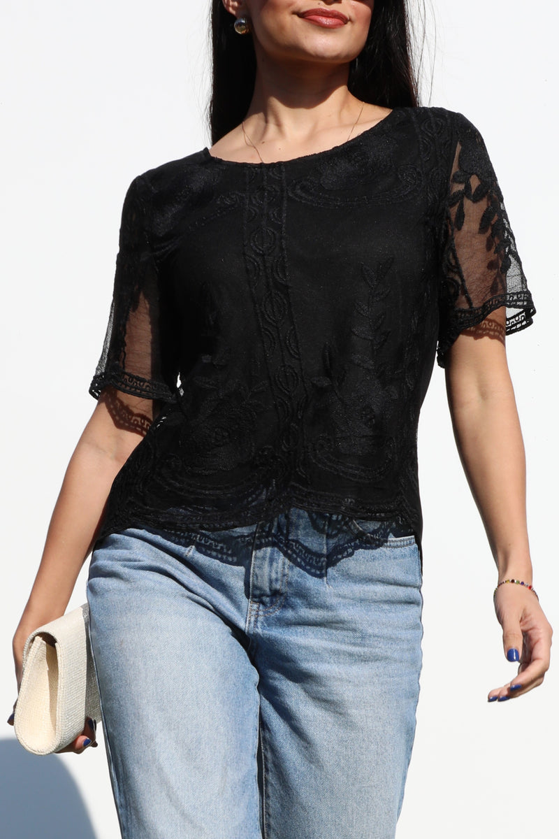 DD4365, ROUND NECK LACE TOP