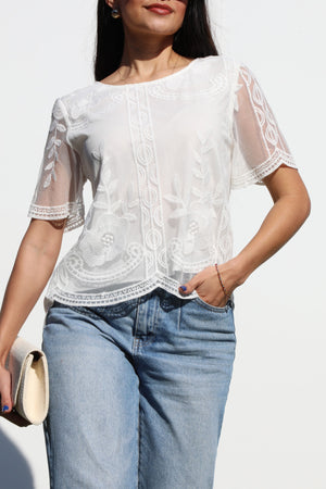DD4365, ROUND NECK LACE TOP