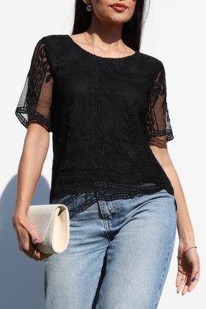 DD4365, ROUND NECK LACE TOP