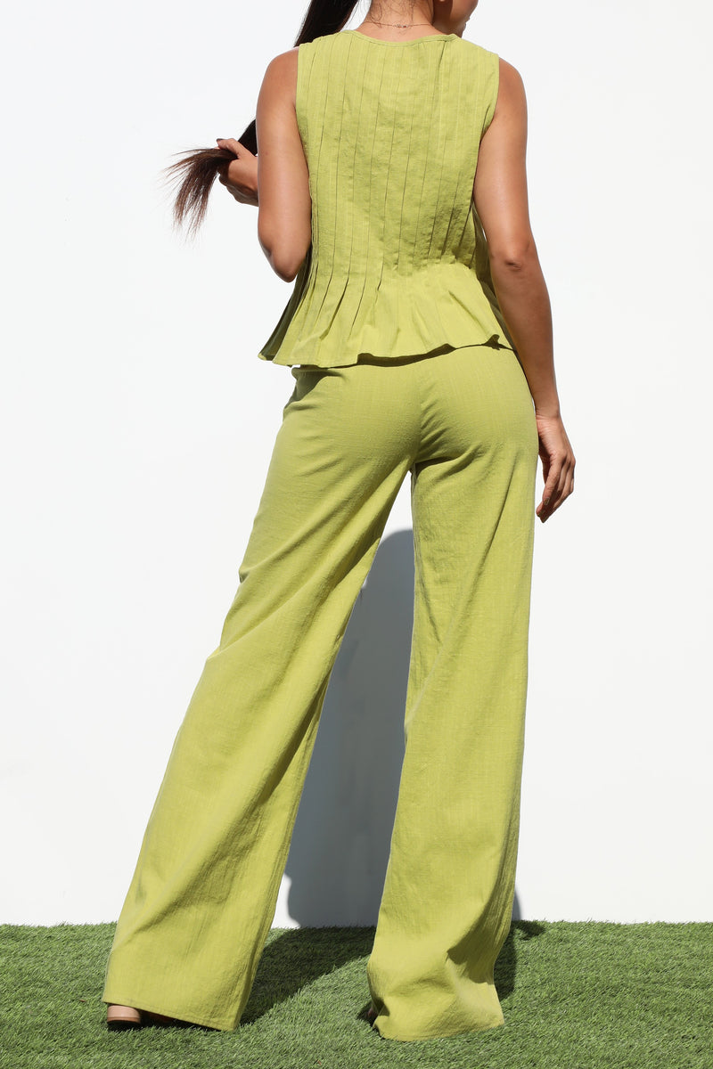 DD6815, RIBBON TIE WOVEN TOP AND PANTS SET