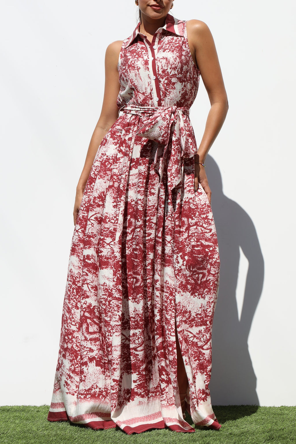 DD7045, BUTTON DOWN SHIRT WOVEN MAXI DRESS