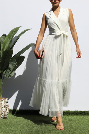 DD6252, RUFFELD MESH LONG DRESS