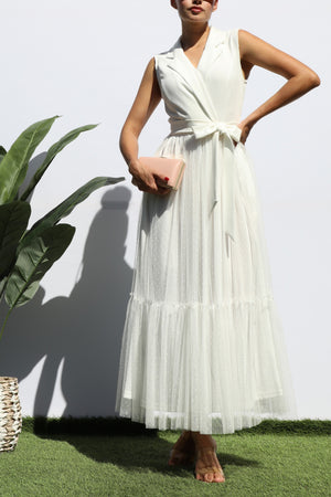 DD6252, RUFFELD MESH LONG DRESS