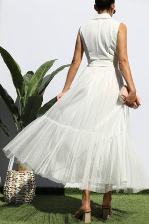 DD6252, RUFFELD MESH LONG DRESS