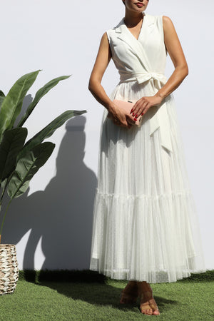 DD6252, RUFFELD MESH LONG DRESS