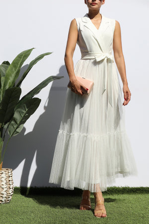 DD6252, RUFFELD MESH LONG DRESS