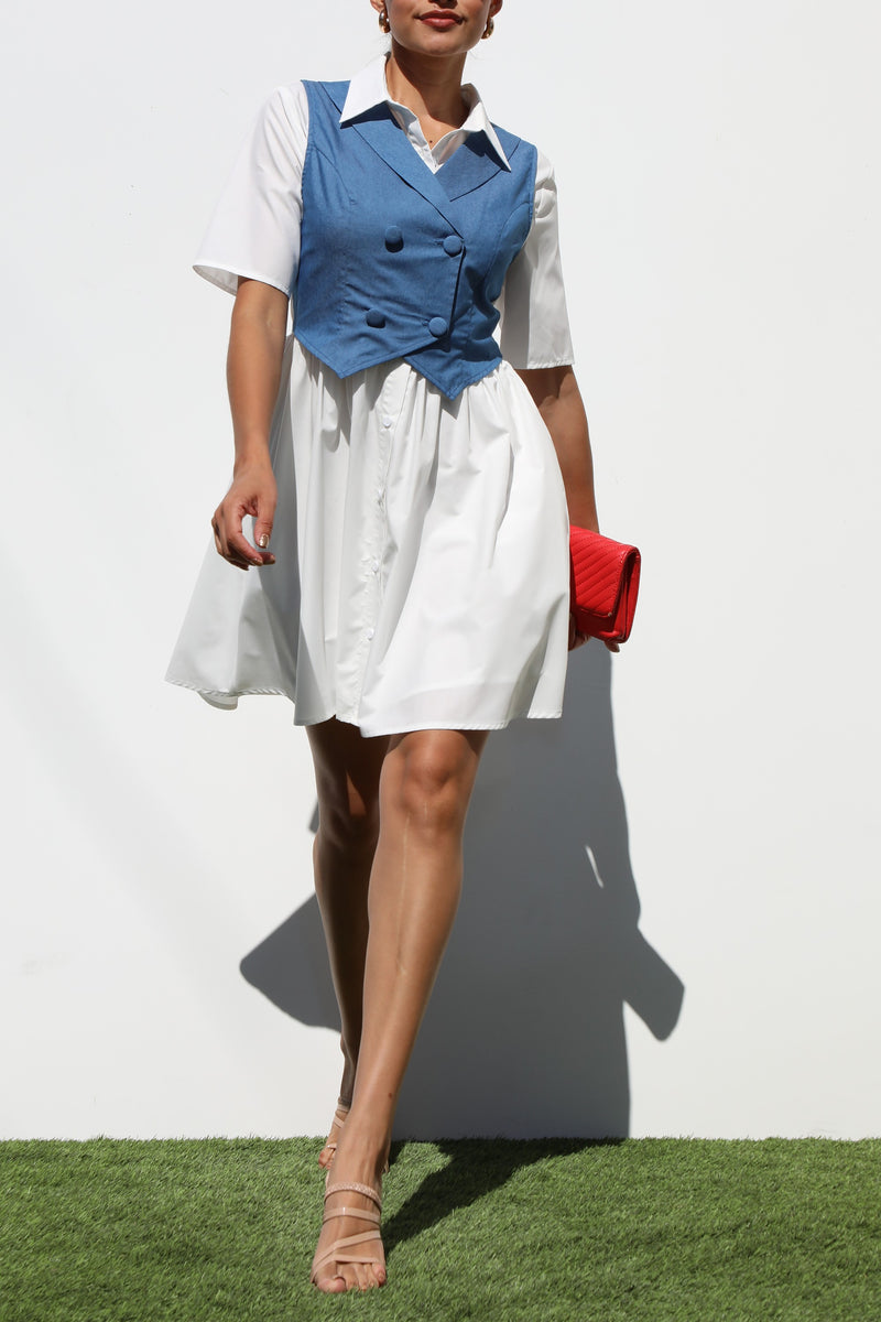 DD7240, VEST WOVEN MINI DRESS