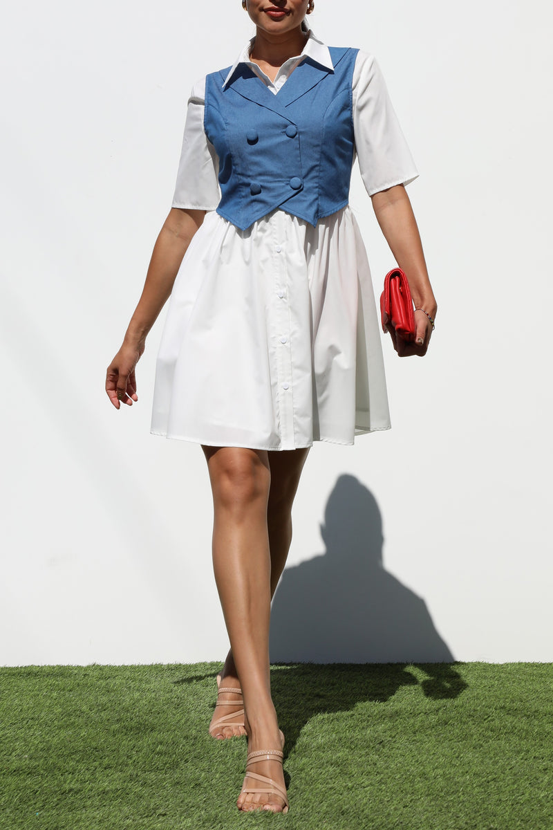 DD7240, VEST WOVEN MINI DRESS
