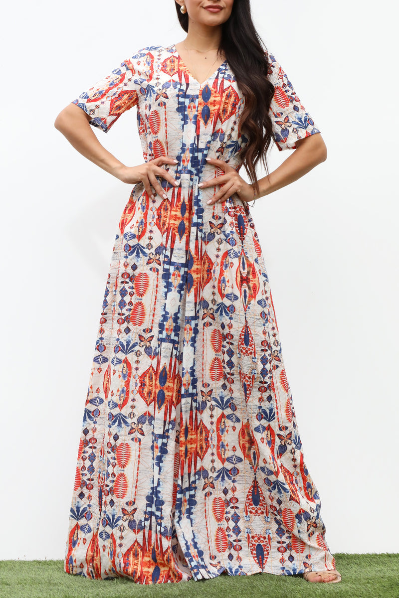 DD7121, LOOSE FIT V NECK WOVEN JUMPSUIT