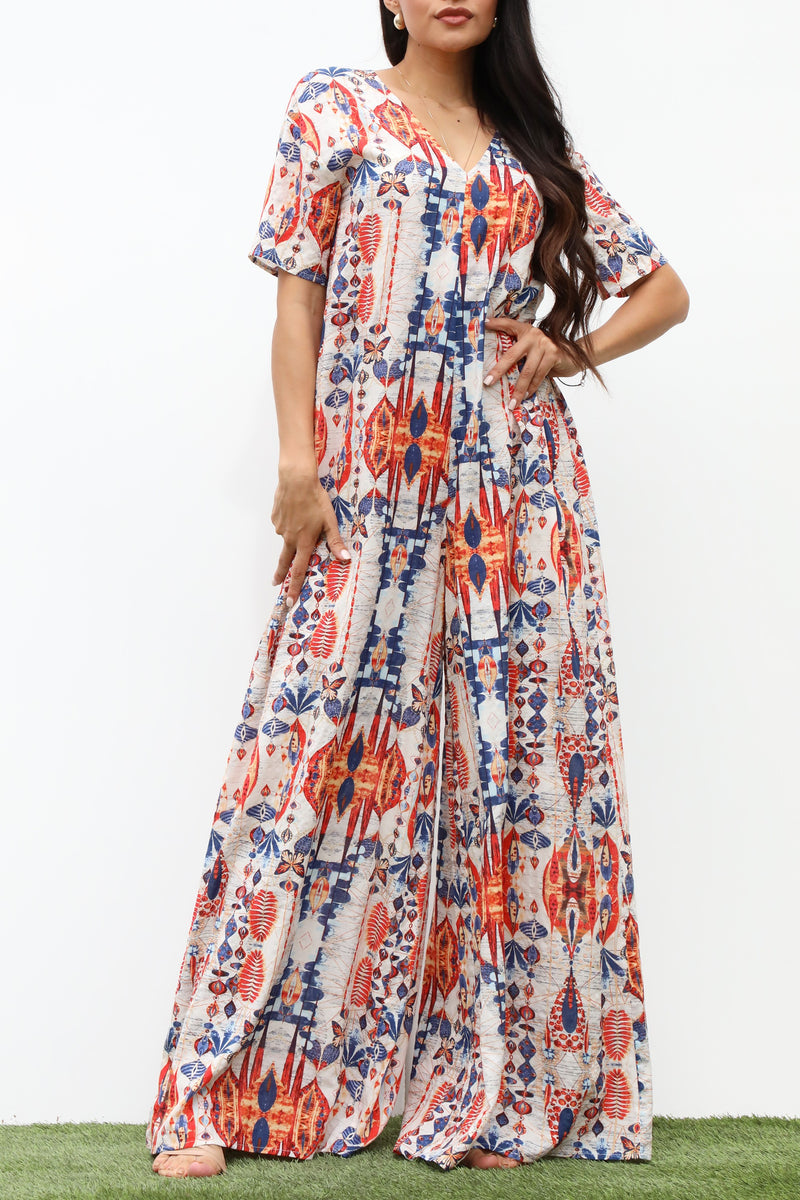 DD7121, LOOSE FIT V NECK WOVEN JUMPSUIT