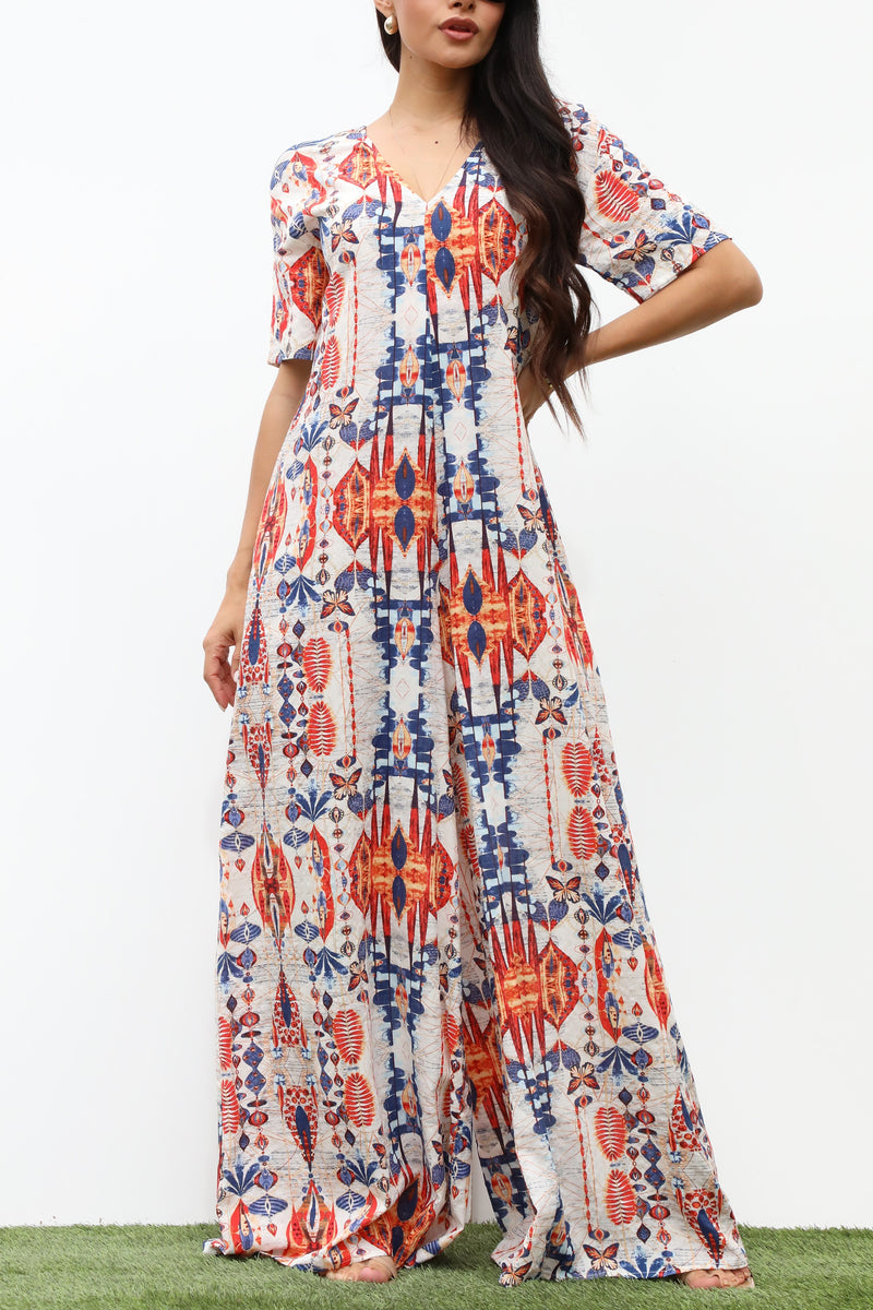 DD7121, LOOSE FIT V NECK WOVEN JUMPSUIT