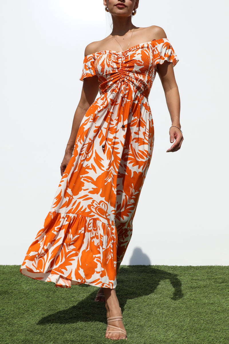 DD7073, SMOCKED TOP WOVEN MIDI DRESS