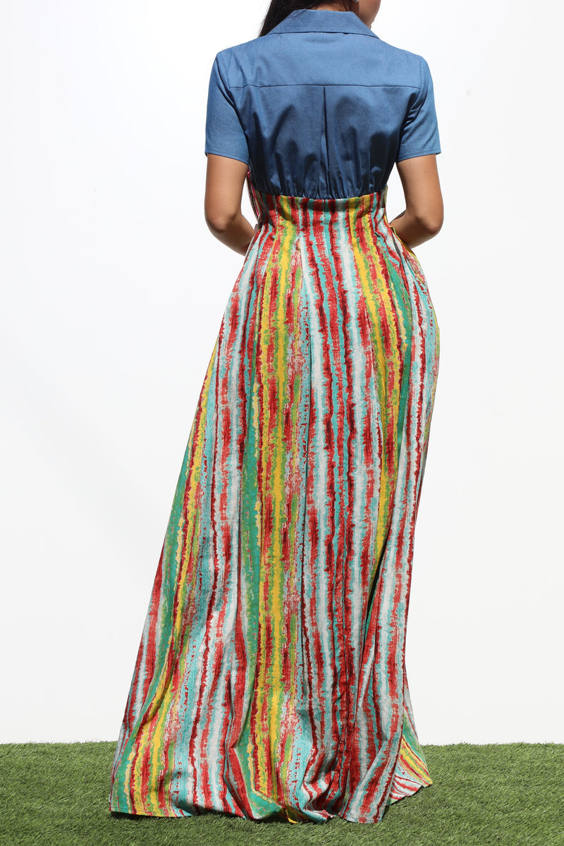 DD6826, PRINTED BUTTON DOWN MAXI DRESS