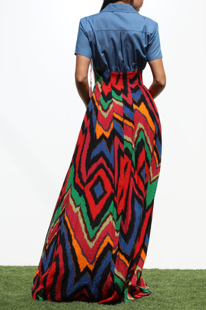 DD6826, PRINTED BUTTON DOWN MAXI DRESS
