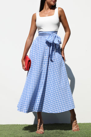 DD7141, SQUARE NECK PLAID MIDI DRESSES