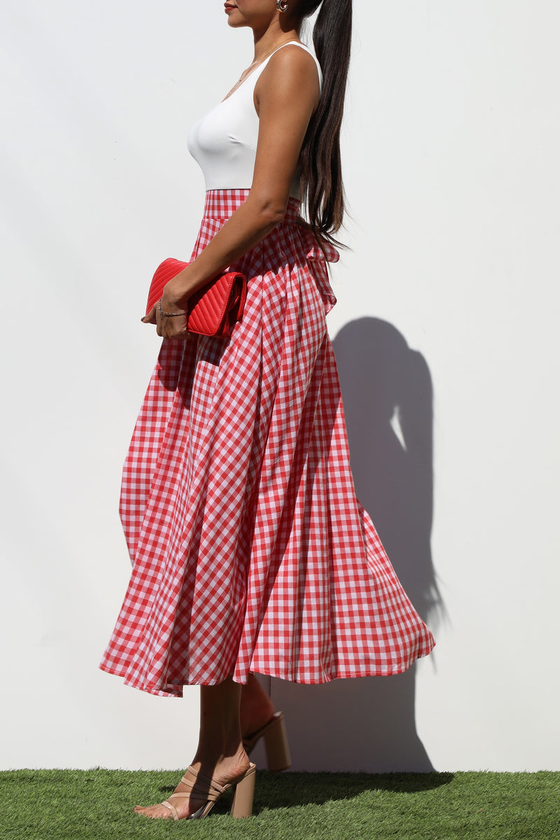 DD7141, SQUARE NECK PLAID MIDI DRESSES
