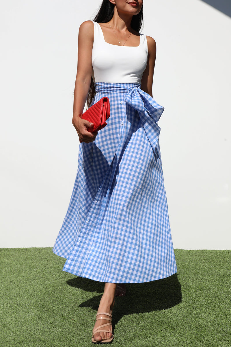 DD7141, SQUARE NECK PLAID MIDI DRESSES