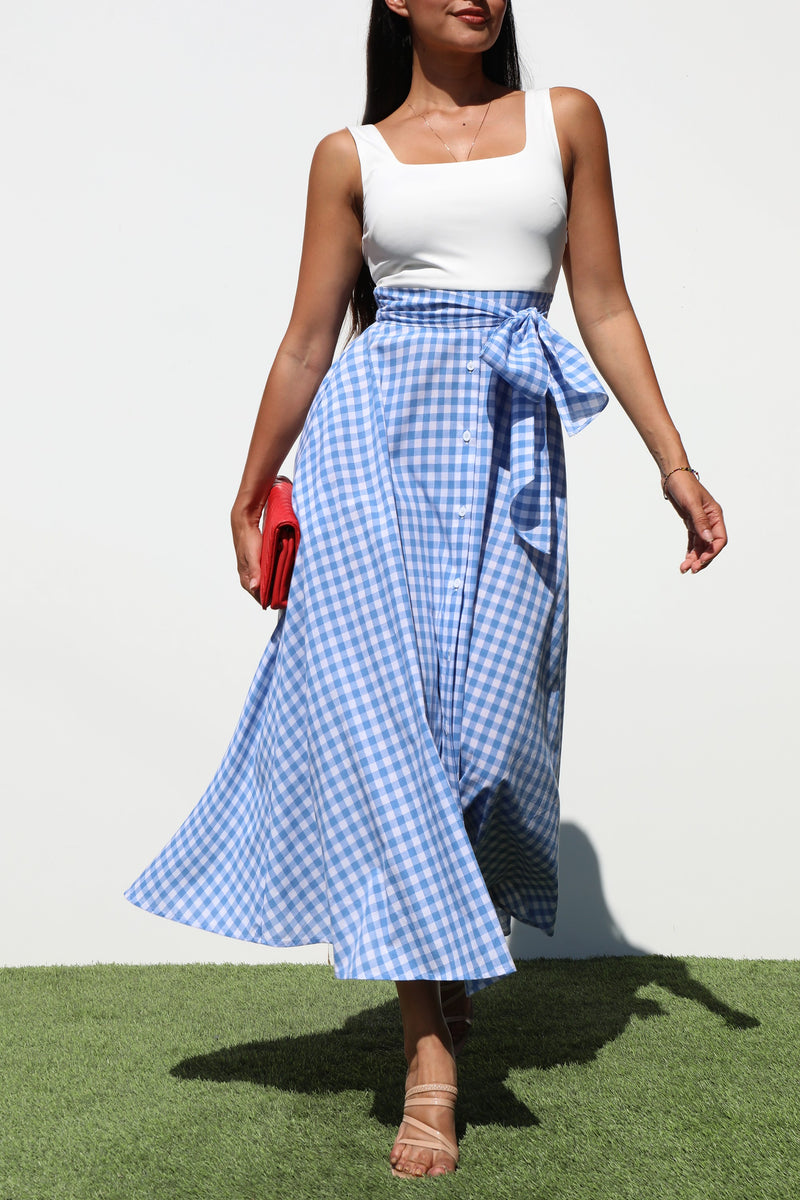 DD7141, SQUARE NECK PLAID MIDI DRESSES