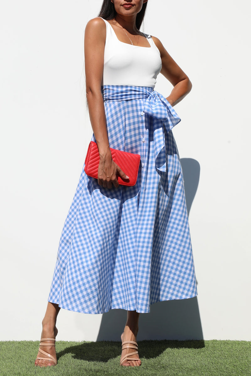 DD7141, SQUARE NECK PLAID MIDI DRESSES