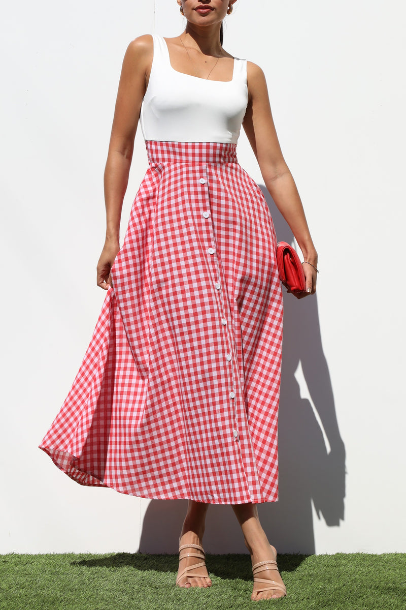 DD7141, SQUARE NECK PLAID MIDI DRESSES