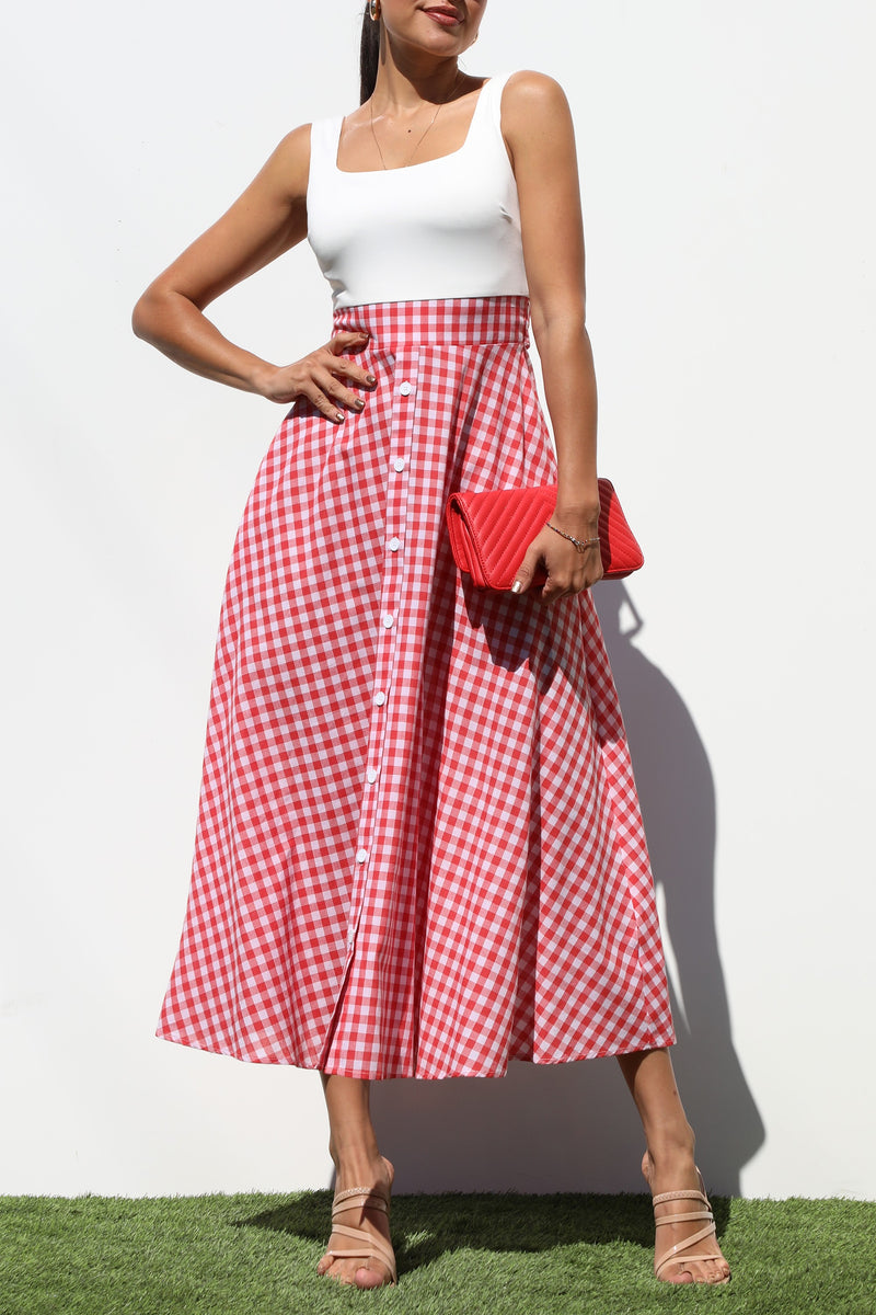 DD7141, SQUARE NECK PLAID MIDI DRESSES