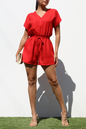 DD8005, LOOSE FIT V NECK WOVEN ROMPER