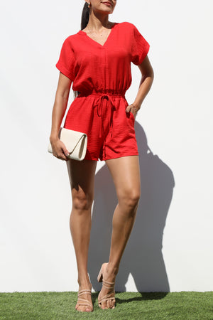 DD8005, LOOSE FIT V NECK WOVEN ROMPER