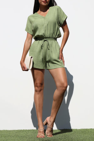 DD8005, LOOSE FIT V NECK WOVEN ROMPER