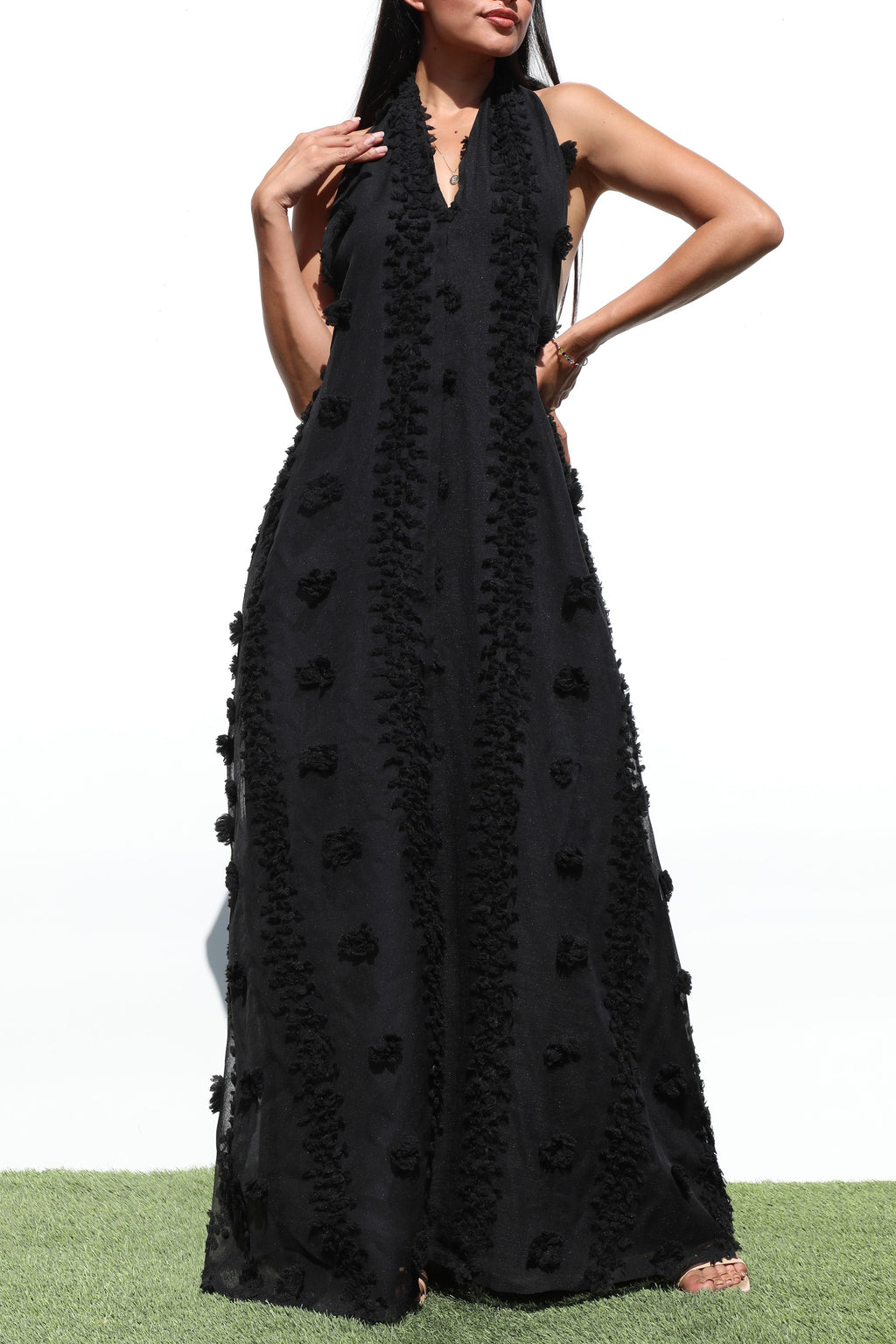 DD7144, HALTER NECK WOVEN MAXI DRESSES