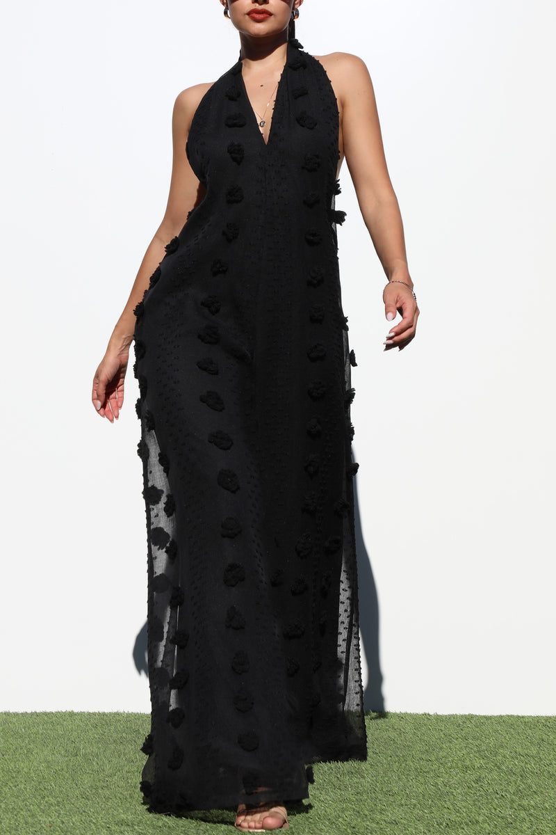 DD7144, HALTER NECK WOVEN MAXI DRESSES