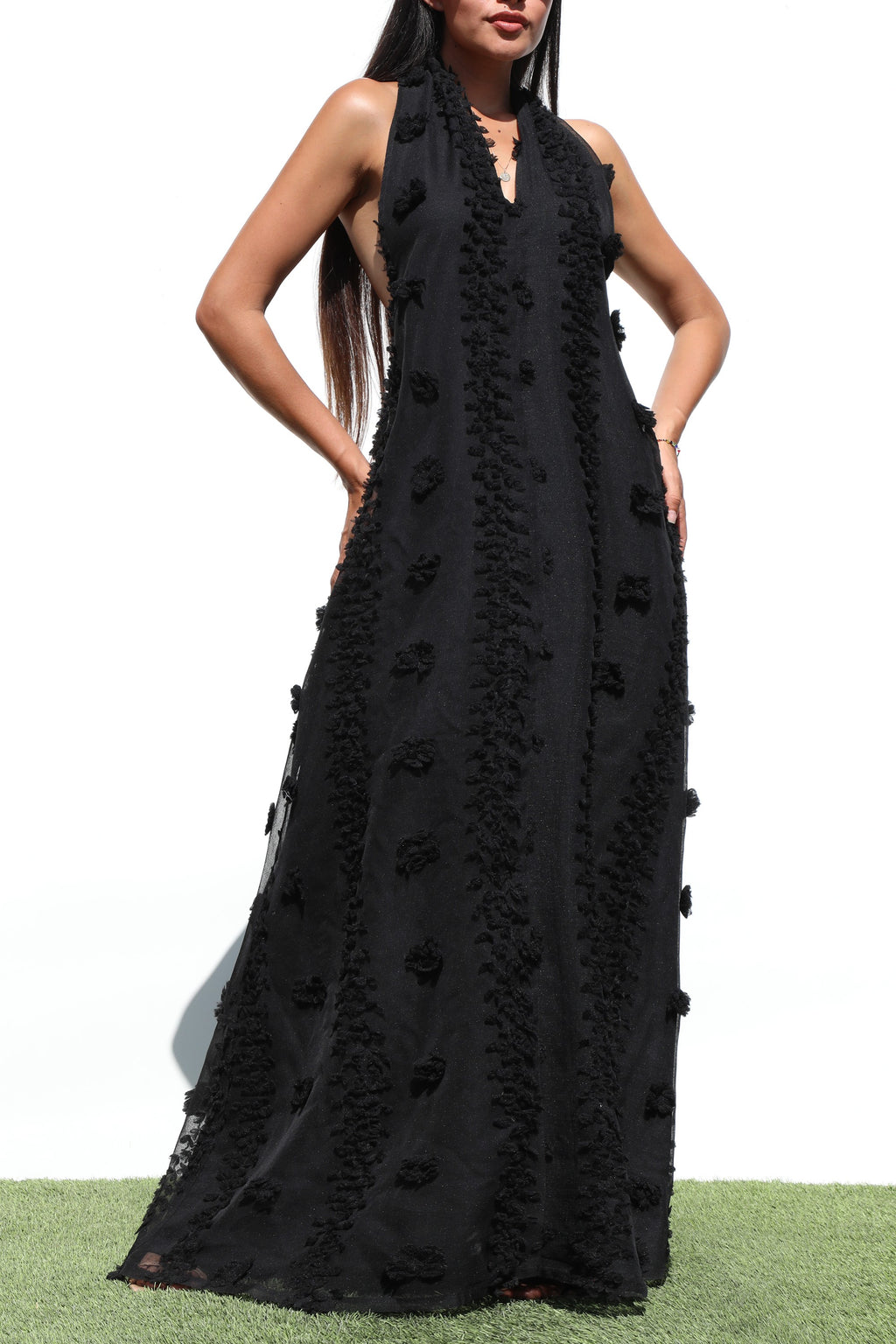DD7144, HALTER NECK WOVEN MAXI DRESSES