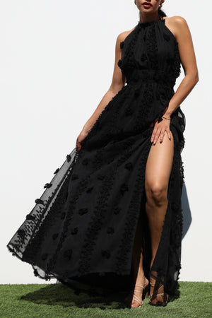 DD7145, HALTER NECK WOVEN MAXI DRESS
