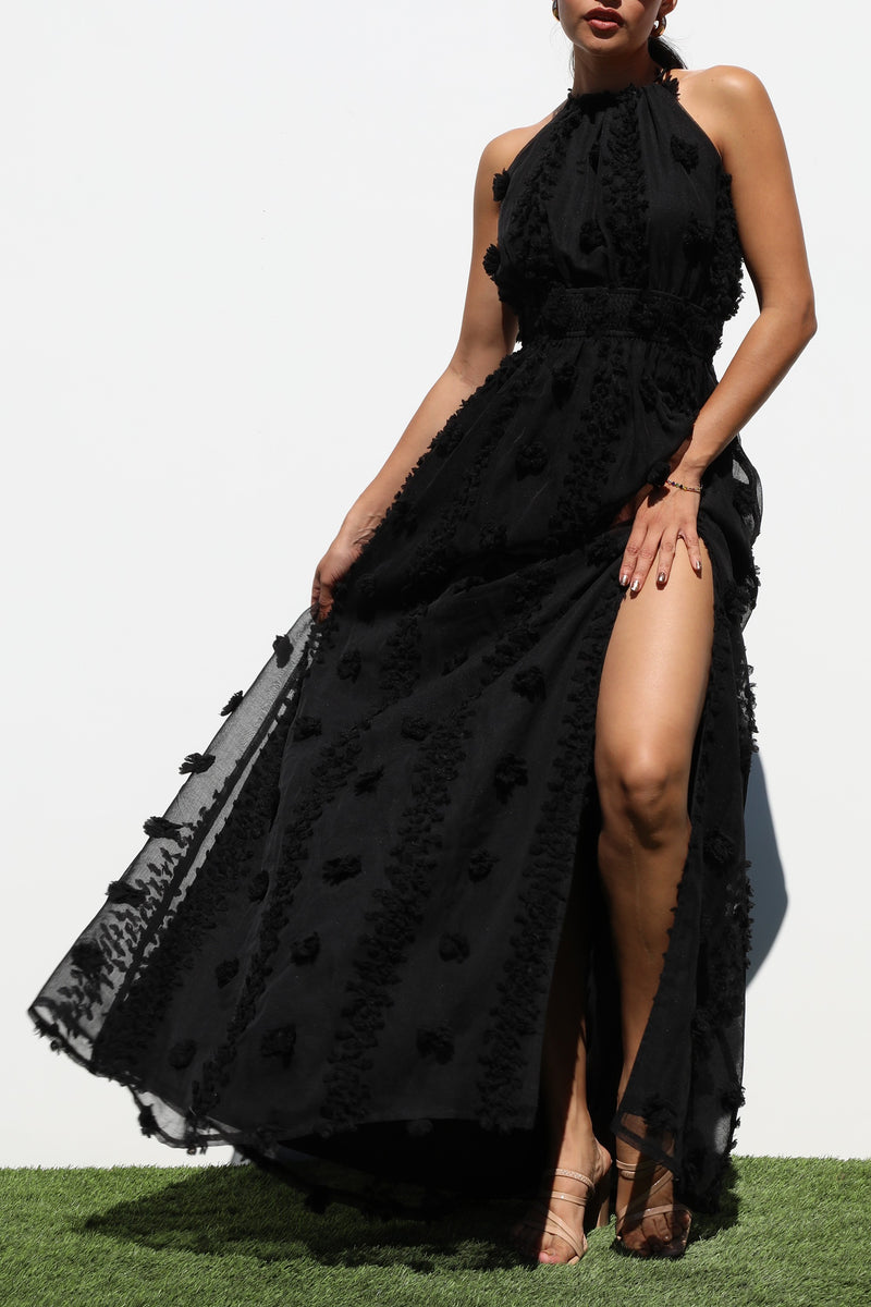 DD7145, HALTER NECK WOVEN MAXI DRESS