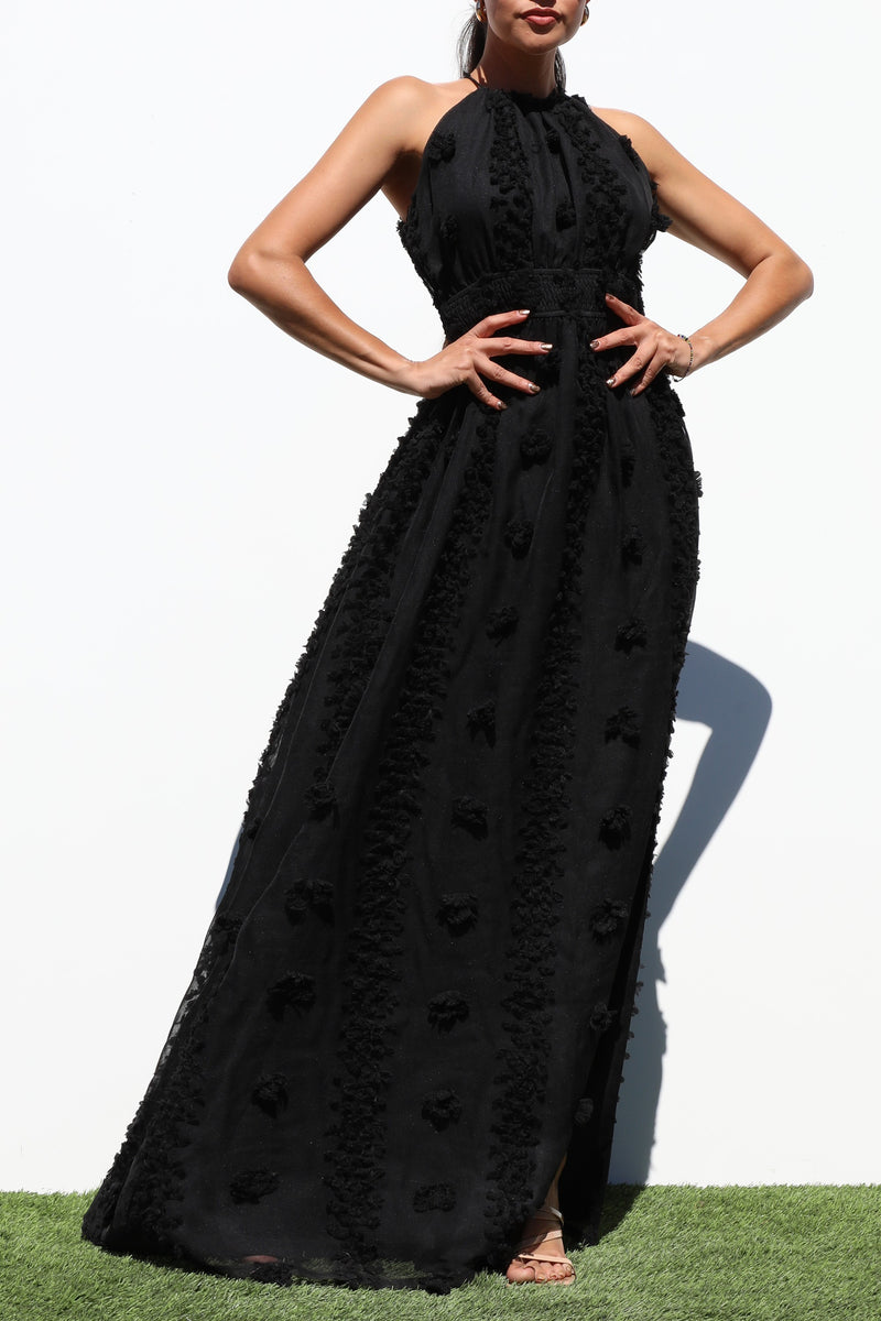 DD7145, HALTER NECK WOVEN MAXI DRESS