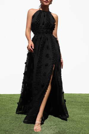 DD7145, HALTER NECK WOVEN MAXI DRESS