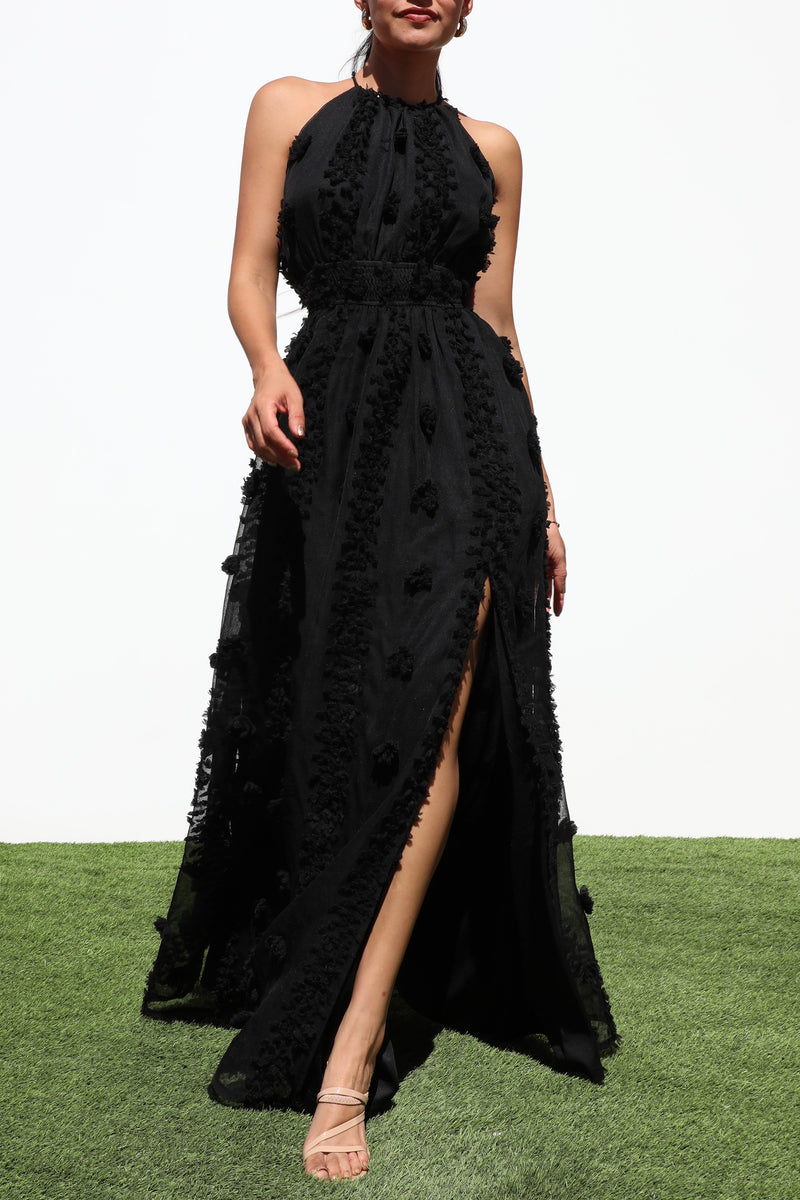 DD7145, HALTER NECK WOVEN MAXI DRESS